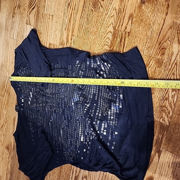 (M) XXI Forever 21 Sparkly Sequin Print Ruched Top Date Night Flattering Soft - Picture 4 of 10